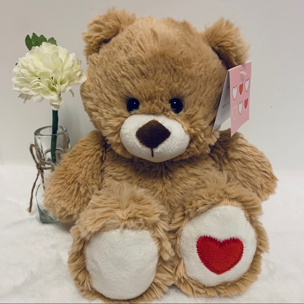 Tan Teddy Bear 🧸 Plush, Valentine’s Day ♥️ Red Heart, Stuffed New 8”